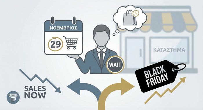 Κανιβαλισμός πωλήσεων - πελάτης περιμένει για Black Friday