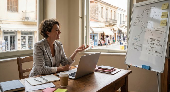 Μικρός επιχειρηματίας που προσπαθεί να δημιουργήσει